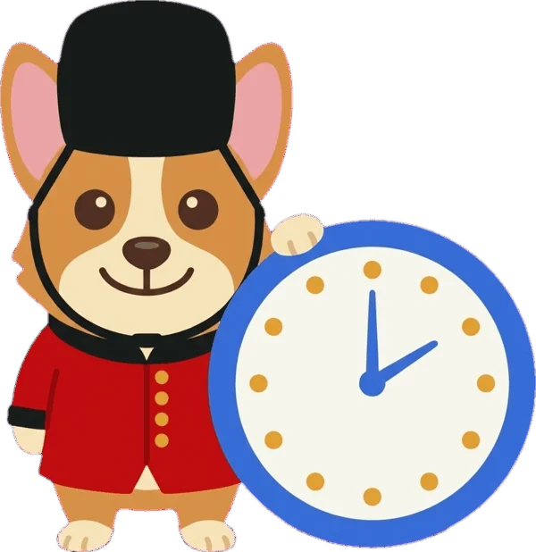 Luk beside a clock.
